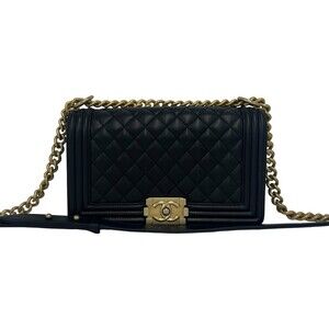 CHANEL Boy Chanel Leather Shoulder Bag Pouch Black 106-1